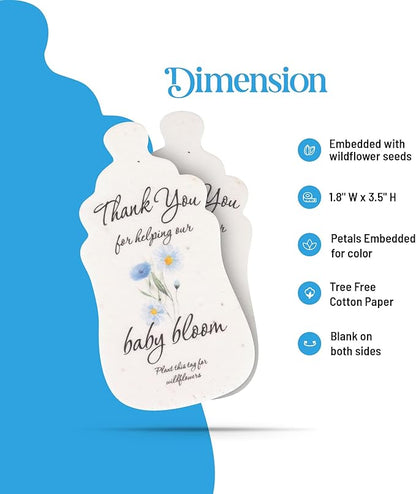 Shaped Seed Paper – 5Pcs Blue Shower Favors for Guests with Wildflower Seeds, Writable & Plantable, Shower Favor Gifts for Guest