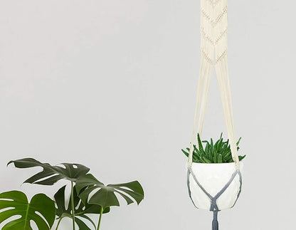 LIVALAYA Macrame Plant Hangers Wall Planter - Grey Ombre 48 Inch, Indoor or Outdoor Cotton Rope Hanging Plant Holder for Flower Pots - Modern Boho Home Décor, US Brand
