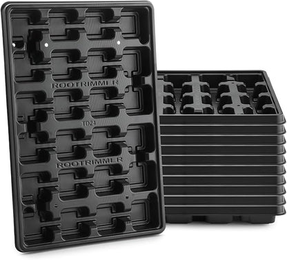 24 Cell Nursery Pots Trays 10 Pack (17"x11"x1.6"), Reusable Plastic Plant Pot Tray with Drain Holes, Carrying Seed Starter Tray for Holding 3 inch Square Nursery Pots (Black)