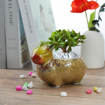 WAIT FLY Cute Animal Ceramic Flower Pot Succulent Planter-Horse