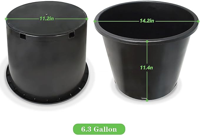 Planter Nursery Pots 6.3 Gallon Pots for Plants, Injection Molded Plastic Nursery Pots, Plant Container 6.3 Gal 10-Pack