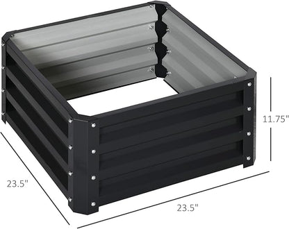 Outsunny 2 Piece Galvanized Raised Garden Bed, 2' x 2' x 1' Metal Planter Box for Growing Vegetables, Flowers, Herbs, Succulents, Dark Gray