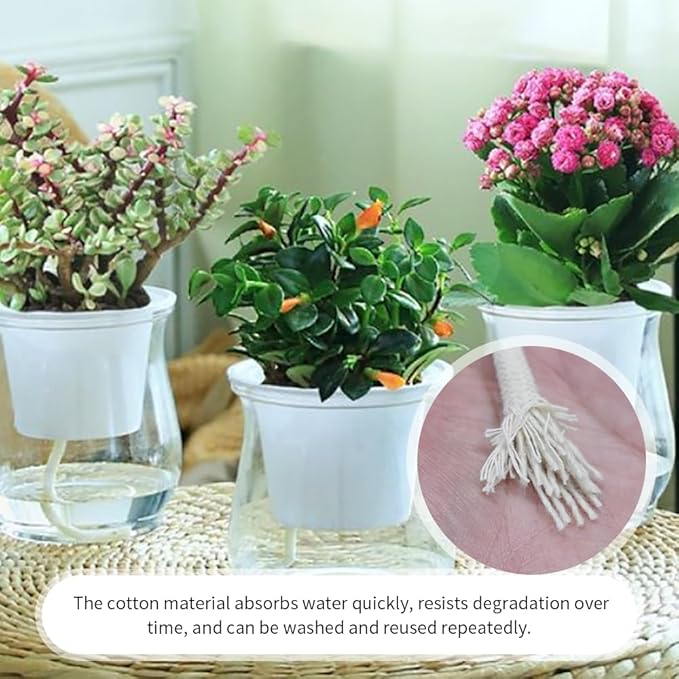 49.2 feet 1/4 Inch Natural White Self Watering Wick Cord Automatic Watering Cotton Rope System Hydroponic Wicking for Vacation Plant Care Capillary Wicks for Self Watering Planters and Pot
