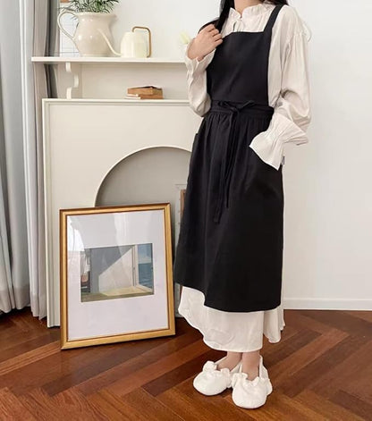 Cute Retro Cotton Linen X-Back Aprons Home Kitchen Garden Art Painting Pinafore Florist Shop Overalls