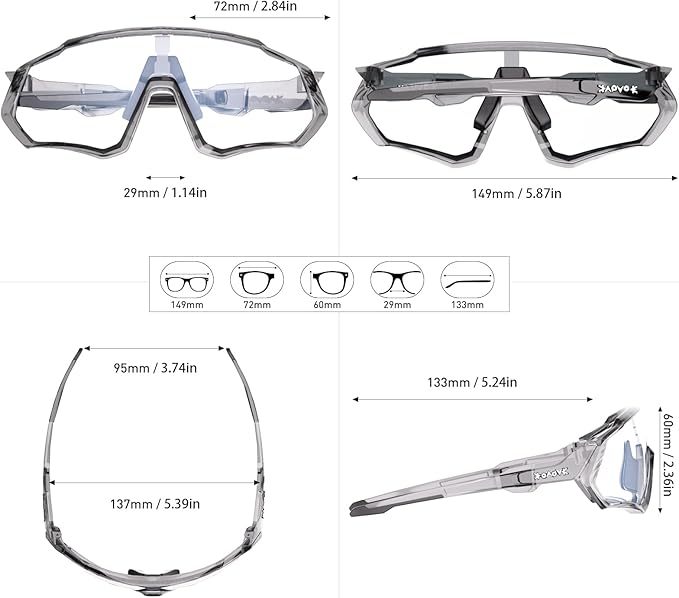 KAPVOE Photochromic Cycling Glasses Men Women Mountain Bike Sunglasses Clear MTB Bicycle Riding - K9408