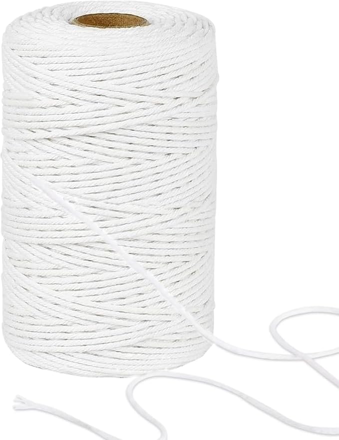4Ply 656 Feet Twine Suitable for BBQ Tying Tamales Chicken Herbs Baking Making Candles and String up Tomato Plants Home Gardening Wedding Decoration Crocheting Artworks and Crafts,Safe Cotton(3mm)