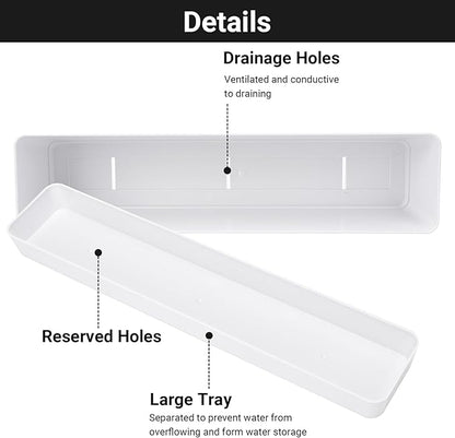 GREANER 12x3.8 Inch Herb Planters, 6 Pack White Rectangle Window Boxes with Tray, Indoor Succulent Cactus Mint Plastic Pot with Saucer for Windowsill, Balcony, Office, Outdoor Garden