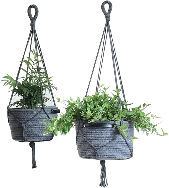 2Pack Hanging Flower Pots Plant Hangers,Wedding Party Birthday Gift Storage Baskets Home Garden Hanging Planter, Waterproof Lining Hydroponic Plant Pot-Dark Grey