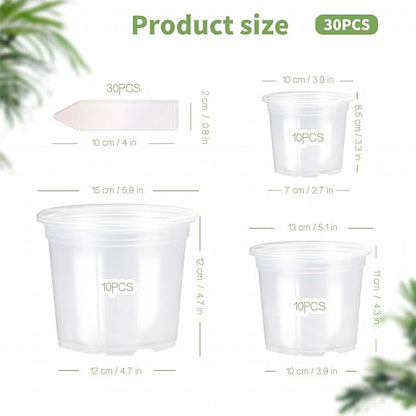 4/5/6Inch Nursery Pot,30 Pack Clear Pots with Drainage, Plastic Pots for Planting Vegetables Flowers Seedlings