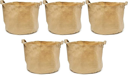 247Garden 5-Pack 15-Gallon Aeration Fabric Pot/Plant Grow Bag w/Handles (260 GSM, Tan w/Black Base, 14.5H x 17D)