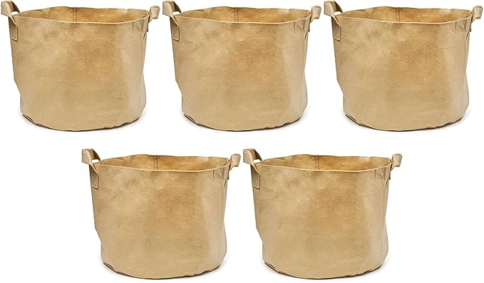 247Garden 5-Pack 20 Gallon Grow Bags/Aeration Fabric Pots w/Handles (260GSM, Tan w/Black Base, 16H x 19D)