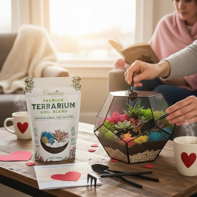 Terrarium Soil Blend - Well Draining Potting Soil for Live Succulents, Cactus, Aloe - Terrarium Supplies, Natural Pine Bark, Peat, Coarse Sand - Indoor Planting Mix Bag