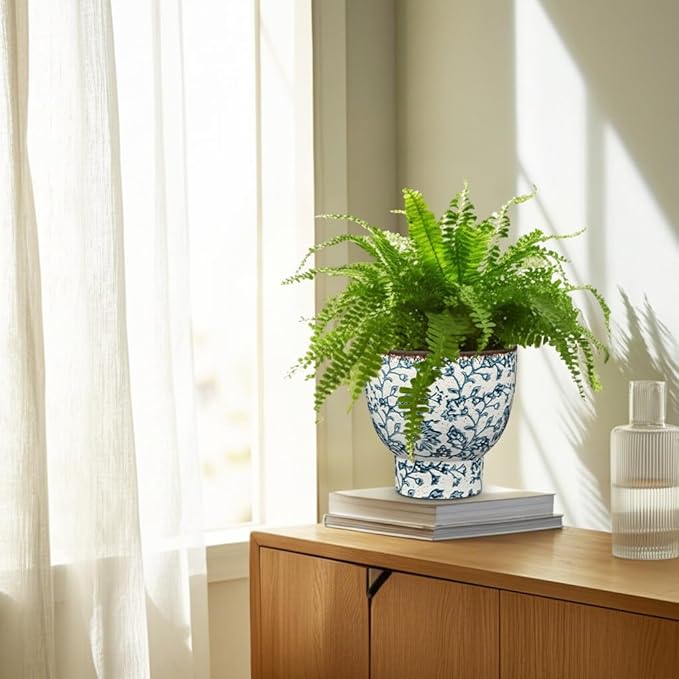 5.5 Inch Vintage Flower Pot, Blue and White Plant Pot Large Ceramic Planters for Indoor Plants Pots with Drainage Retro Planter Pots for Succulents Cactus Herb Snake Plants Outdoor Garden
