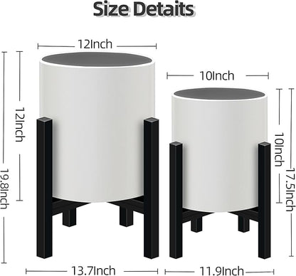 Plant Pot with Stands Set of 2, Mid Century Planters for Indoor Plants Modern Decorative Flower Pots for Balcony, Office, Living Room or Garden with Drainage Plug, 12 inch & 10 inch