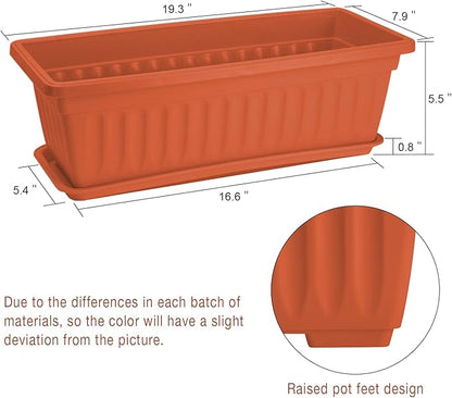 HOXHA 6 Pack Window Box Planter, 17 inches Plastic Vegetable Flower Planter Boxes with Tray, Rectangular Indoor and Outdoor Flower Pots for Windowsill, Patio, Porch, Garden Balcony
