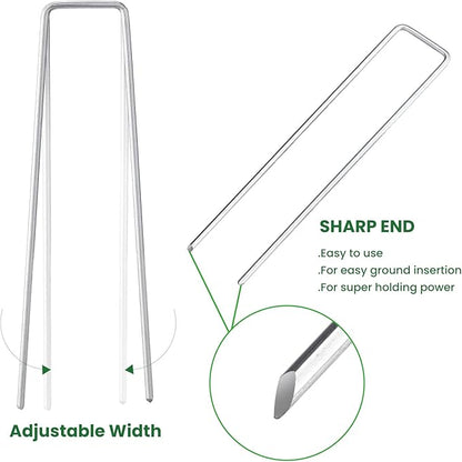 6 Inches Landscape Staples Galvanized Steel Garden Stakes Securing Pegs for Securing Weed Fabric Landscape Fabric Netting Ground Sheets and Fleece, Heavy Duty Metal Tent Stakes (200, Silver)