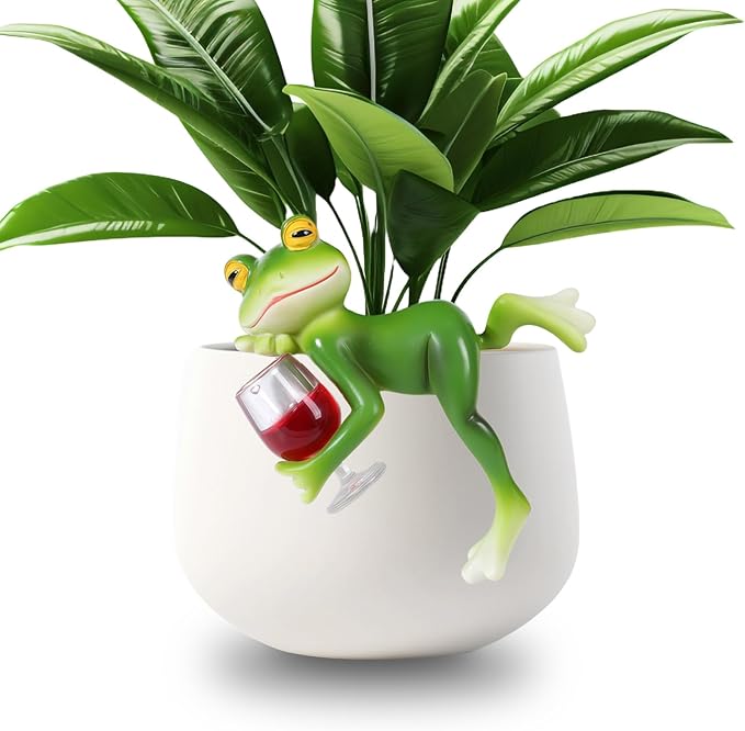 HPMAISON Miniature Frog Figurines Plant Decorations for Pots Frog Statue Planter Hugger Resin Garden Outdoor Fairy Garden Statue Hanging Figurines Yard Patio Decor Desk Ornament Women Gift