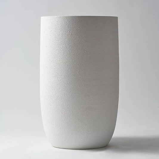 Silk Serenade Round Matt White Iron Planter, 16 inch Tall Large Indoor Outdoor Plant Pots, Modern Contemporary Lightweight Textured Stone Decorative Garden Pots for House Indoor Outdoor Patio Porch