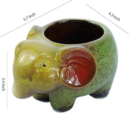 WAIT FLY Cute Animal Ceramic Flower Pot Succulent Planter-Elephant