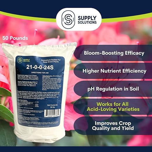 Supply Solutions 21-0-0-24S Ammonium Sulfate for Deep Green Plants - Soil Acidifier for Blueberry Blooms, Azalea and Magnolia Tree Fertilizer - Sulfur for Plants Nitrogen Fertilizer (50 Pounds)