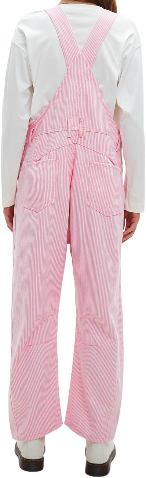 D-Sun Women's Striped Bib Overall Barrel Casual Tapered Overall Pants Wide Leg Adjustable Straps Stretch Jumpsuits
