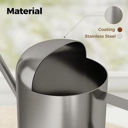 Bamworld Small Watering Can Indoor Outdoor Plant Black Metal Stainless Steel Long Spoutt Flowers Watering Cans for House Garden Plants 10OZ Watering Bottle Cute Stylish Gardening Decoration(Silver)