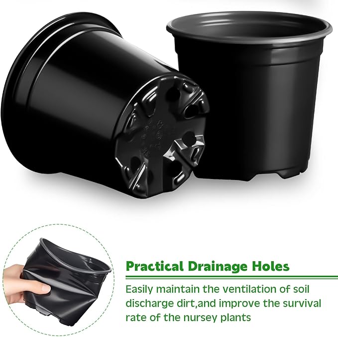 Eaasty 200 Pcs Plastic Plant Pots 3 4 5 6 Inch Plant Nursery Pots with Drainage Holes Black Garden Pots Round Seedling Pots Thickened Soft Plastic Flower Pots for Seedling Cutting Transplanting