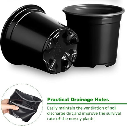 Eaasty 200 Pcs Plastic Plant Pots 3 4 5 6 Inch Plant Nursery Pots with Drainage Holes Black Garden Pots Round Seedling Pots Thickened Soft Plastic Flower Pots for Seedling Cutting Transplanting