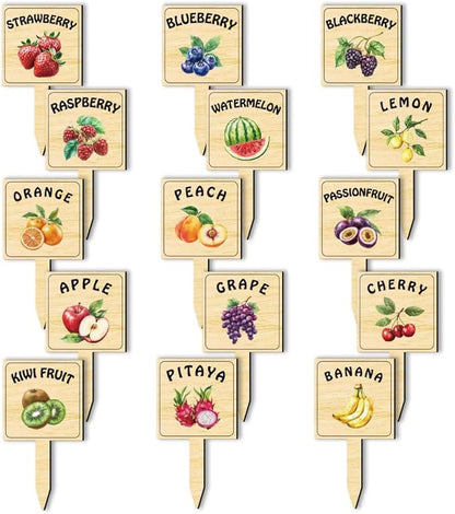 arricraft 15 Pcs Wooden Plant Labels, Fruit Themed Waterproof Garden Stake Labels T-Shaped Plant Marker with Fruit Names for Indoor Outdoor Potted Plants Nursery Marker Decoration