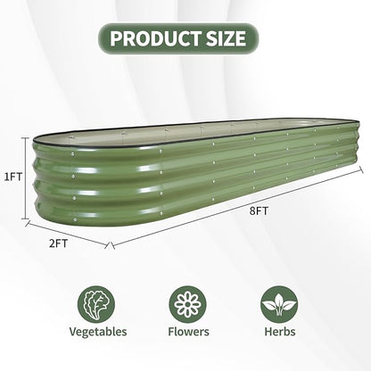 1MORE Galvanized Raised Garden Bed- Planter Garden Boxes Outdoor, Raised Beds for Gardening,Metal Garden Bed Kit for Vegetables Flower, Planter Raised Beds.8x2x1ft Green-2pcs