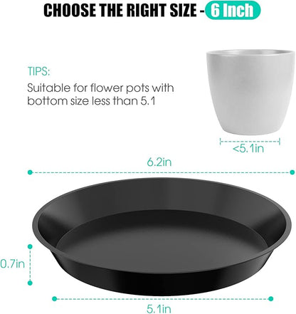 6 Pack Plant Saucer 4 6 8 10 12 14 16 18 20 22 Inch Plastic Plant Tray, Sturdy and Durable Flower Pot Container Accessories Plant Pot Saucers for Indoor and Outdoor (6 Inch, Black)