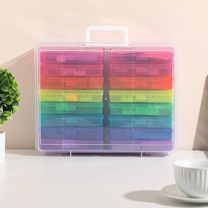 novelinks Transparent 4" x 6" Photo Cases and Clear Craft Keeper with Handle, 16 Inner Photo Organizers & Photo Storage Box, Plastic Photo Storage Containers (Color - 2Pack)