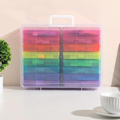 novelinks Transparent 4" x 6" Photo Cases and Clear Craft Keeper with Handle, 16 Inner Photo Organizers & Photo Storage Box, Plastic Photo Storage Containers (Multi-colored)