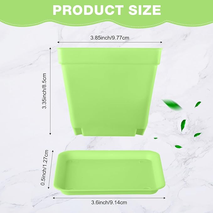 Amyhill 4 Inch Flower Pots Square Plants Nursery Pot Plastic Plant Seedling Pots Nursery Transplanting Planter Container with Saucer for Indoor Herbs Succulent Balcony Garden(Green,100 Pcs)