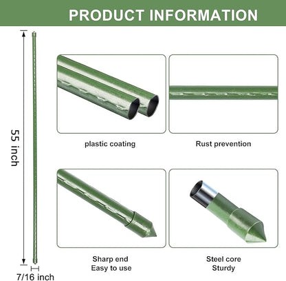 55 inch Garden Stakes 25 Pack Tomato Stakes Plant Sticks with 100 Ties