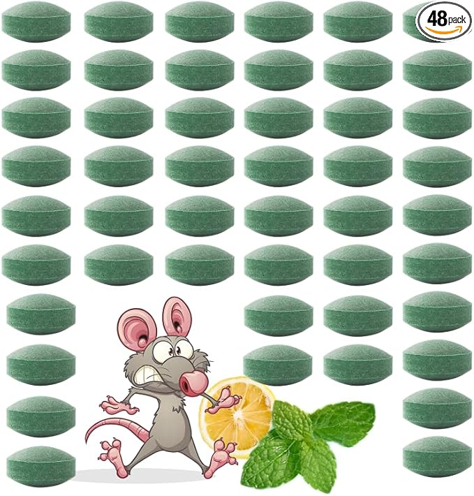 Mouse Rodent Repellent, 48 Pack Peppermint Oil for Mice, Mouse, Rats, Squirrel, Pest Control Indoor & Outdoor Use, Natural Deterrent Replace Trap Poisoning Family & Pet Safe Green