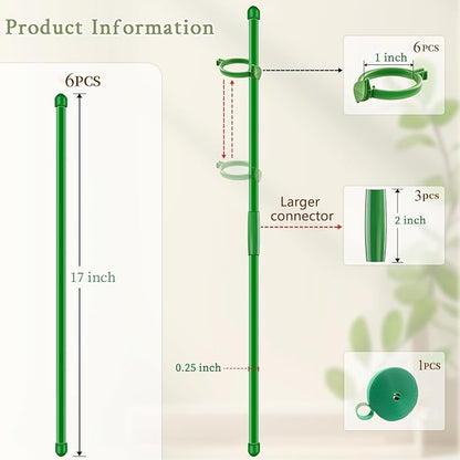 11 Pack Plant Support Set, 5pcs Plant Stakes and 6pcs 17inch Plant Sticks with Extension Poles, Plant Clips, Plant Ties for Potted Monstera Plants, Climbing Plants Tall Potted Plants