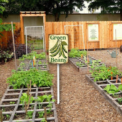 Uptell Vintage Vegetable Signs for Garden with Stake Green-Beans Yard Sign Vegetable Garden Label Stakes Plant Markers for Outdoor Plants Waterproof 8x12inch
