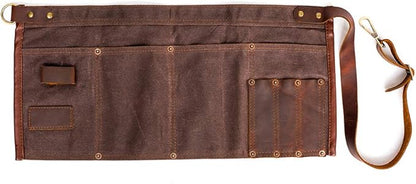 Luchuan Waterproof Waxed Canvas Tool Apron With the Adjustable Genuine Leather Belt (brown)