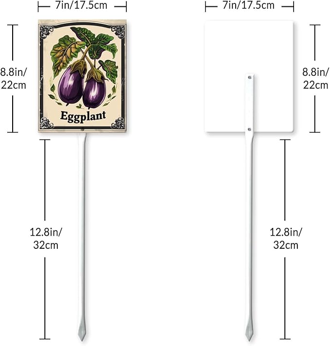 Uptell Vegetable Garden Egglant Yard Sign Label With Stake Plant Markers For Outdoor Plants Waterproof 7x8.8inch Nursery Garden Outdoor Sign