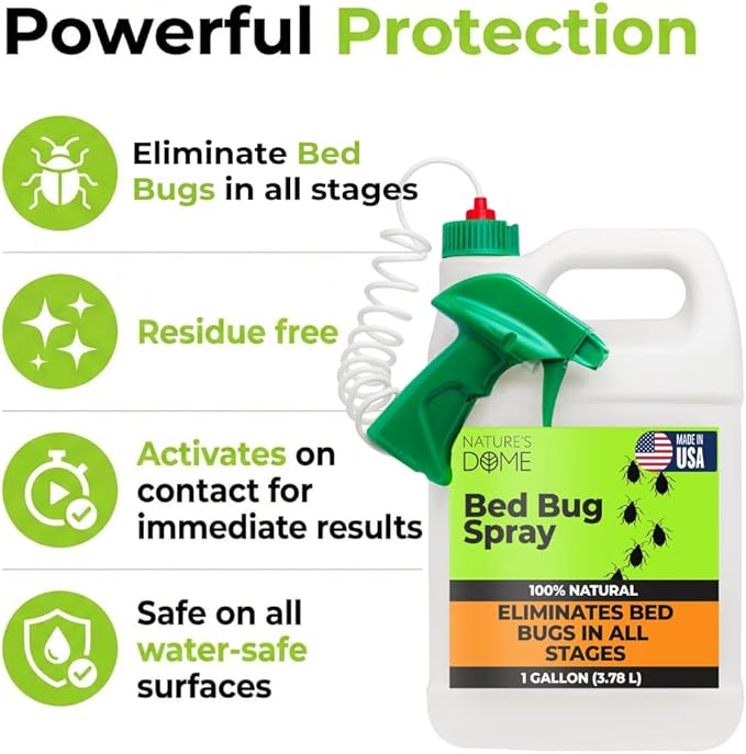 Nature's Dome Bed Bug Spray – 100% Kill Rate, 1 Gallon Natural Bed Bug & Mite Killer, Destroys Eggs, Kills Resistant Strains, Long-Lasting Protection, Safe for Home Use
