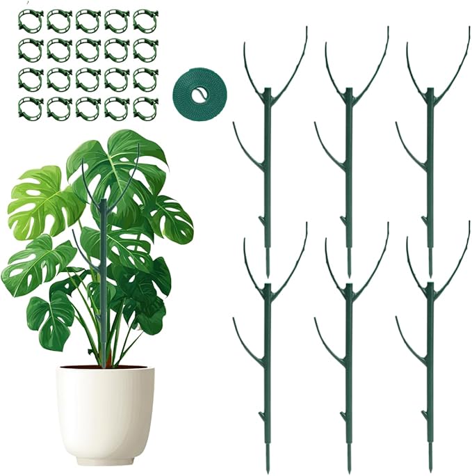 6 Pack Monstera Plant Support, 43inch Stackable Plant Stakes with 20Pcs Clips & 1Pcs Ties, Alternative to Moss Pole Plants Sticks Structures for Climbing Indoor Outdoor Potted Plants