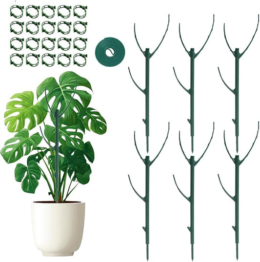6 Pack Monstera Plant Support, 43inch Stackable Plant Stakes with 20Pcs Clips & 1Pcs Ties, Alternative to Moss Pole Plants Sticks Structures for Climbing Indoor Outdoor Potted Plants