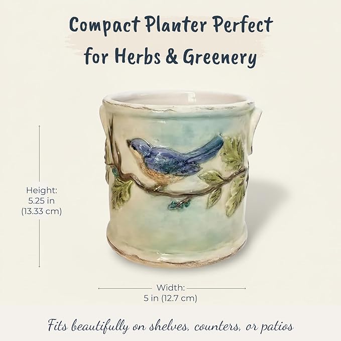 Blue Sky Ceramic Woodcut Farmhouse Planter 5''