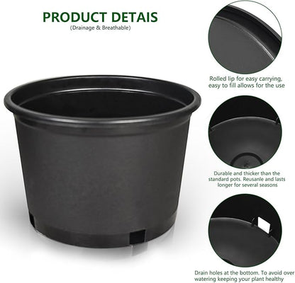 10-Pack 1.2 Gallon Round Planter Nursery Pots, Flower Plant Container Injection Molded Plastic Nursery Pots Gardening Pot for Indoor Outdoor Vegetables, Succulents, Black