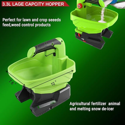 GARCARE 7.2V Rechargeable Seed Spreader-Power Spreader for Grass Seed Fertilizer Rock Salt and Ice,2000mAh Built-in Lithium Battery with USB Charging Cable
