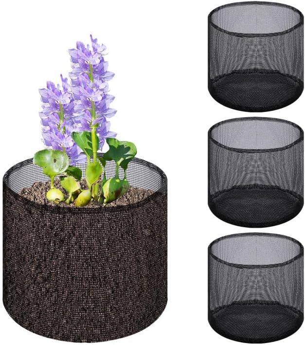 EBaokuup 4 Pcs Aquatic Pond Planting Bags-7.1" H x 7.2" Dia Reusable Mesh Water Garden Pond Plant Pot-Breathable Black Round Lily Plant Pots for Pond Bog Plant Garden Terrestrial Plant