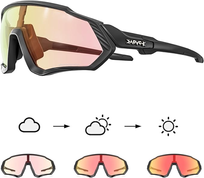 KAPVOE Photochromic Cycling Glasses Men Women Mountain Bike Sunglasses Clear MTB Bicycle Riding - K9408