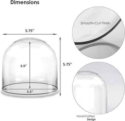 CYS EXCEL Glass Dome Cloche (H:5.75" D:5.75") | Multiple Sizes Decorative Showcase Display for Antique Collectibles | Bell Jar Terrarium & Dessert Cover