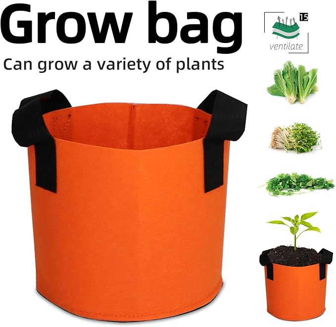 Grow Bags,Growing Pot Bags Garden Grow Bag Indoor Outdoor Fabric Aeration Plant Pot Container Flower Vegetable Pouch (Dark Orange,15Gallon)